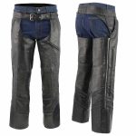Men’s XS303 Black Jean Style Vented Leather Chaps with Reflective Material - Image 8