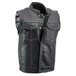 Milwaukee Leather LKM3781 Men’s Black Premium Leather Motorcycle Biker Rider Vest w/ White Stitching and Paisley Liner