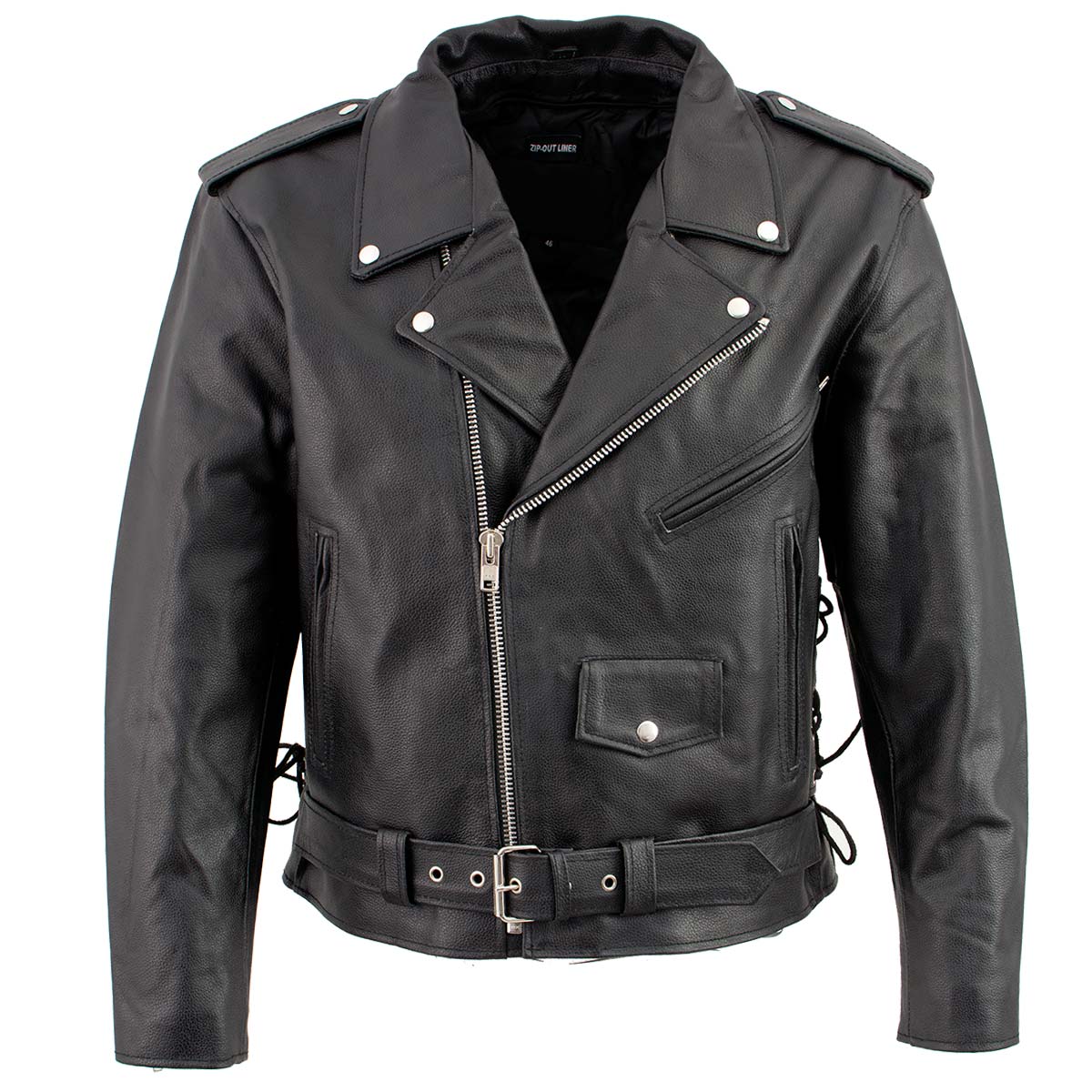 Men’s XS400T Tall Size Black Classic Side Lace Police Style Motorcycle Jacket