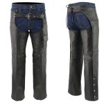 Men’s XS405 Classic Black Thermal Lined Leather Motorcycle Chaps with Outside Flap Pocket - Image 6