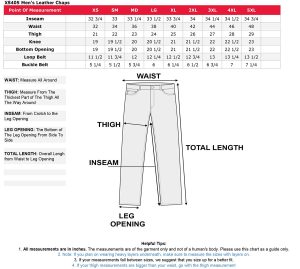 Men’s XS405 Classic Black Thermal Lined Leather Motorcycle Chaps with Outside Flap Pocket - Image 5