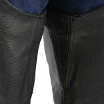 Men’s XS405 Classic Black Thermal Lined Leather Motorcycle Chaps with Outside Flap Pocket - Image 2