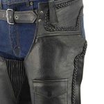 Men’s XS406 Classic Black Braided Thermal Lined Leather Motorcycle Chaps with Outside Flap Pocket - Image 4