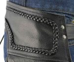 Men’s XS406 Classic Black Braided Thermal Lined Leather Motorcycle Chaps with Outside Flap Pocket - Image 5