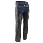 Men’s XS432 Classic Black Thermal Lined Leather Motorcycle Chaps with Jean Style Pockets