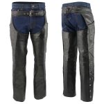 Men’s XS432 Classic Black Thermal Lined Leather Motorcycle Chaps with Jean Style Pockets - Image 5