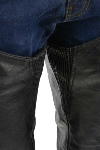 Men’s XS432 Classic Black Thermal Lined Leather Motorcycle Chaps with Jean Style Pockets - Image 3