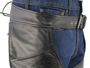 Men’s XS432 Classic Black Thermal Lined Leather Motorcycle Chaps with Jean Style Pockets - Image 2
