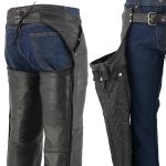 Men’s XS43401 Black Thermal Lined 3 Pocket Leather Motorcycle Chaps - Image 4