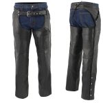 Men’s XS43401 Black Thermal Lined 3 Pocket Leather Motorcycle Chaps - Image 5