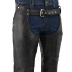 Men’s XS43401 Black Thermal Lined 3 Pocket Leather Motorcycle Chaps - Image 2