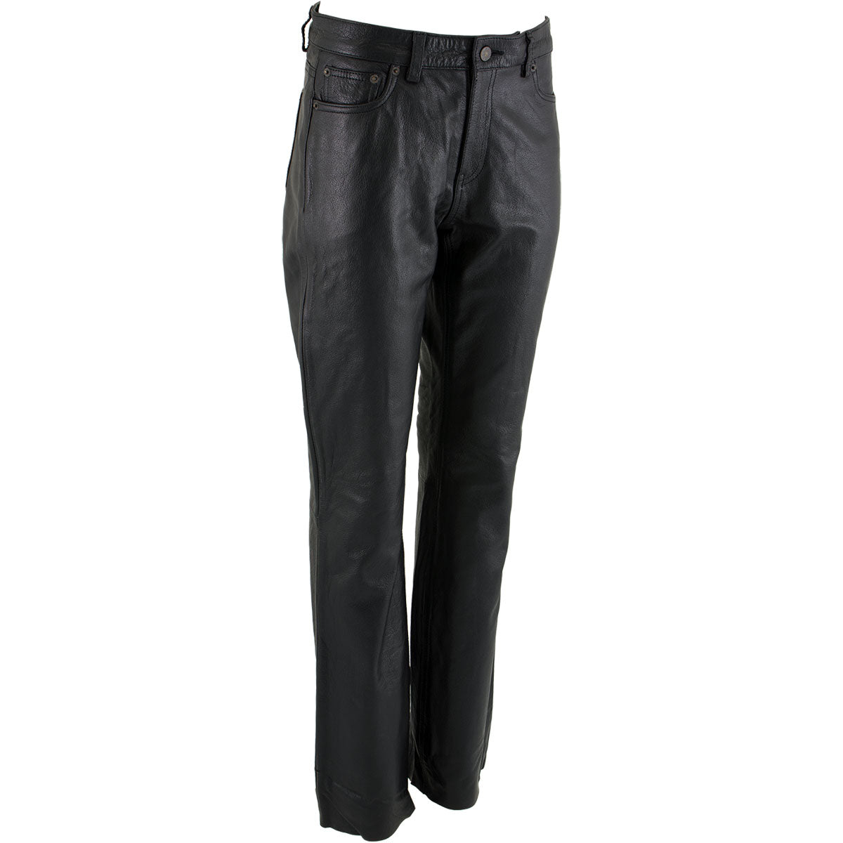 Milwaukee Leather LKM5719 Women’s Black Buffalo Leather Motorcycle Riding Pants, Boot Cut, Unhemmed
