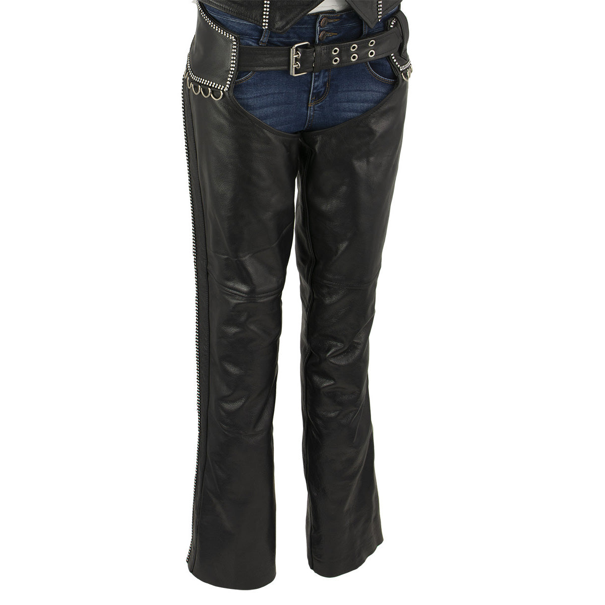 Milwaukee Leather LKL6706 Women’s Classic Black Leather Motorcycle Biker Rider Chaps w/ Bling Detail