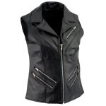 Ladies XS773 Black Zippered M/C Lapel Leather Vest - Image 4