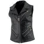 Ladies XS773 Black Zippered M/C Lapel Leather Vest - Image 7