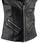 Ladies XS773 Black Zippered M/C Lapel Leather Vest - Image 5