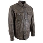 Milwaukee Leather MLM1613 Men’s Distressed Brown Casual Biker Rider Leather Shirt w/ Vintage 5 Cent Buffalo Buttons