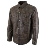 Milwaukee Leather MLM1613 Men’s Distressed Brown Casual Biker Rider Leather Shirt w/ Vintage 5 Cent Buffalo Buttons - Image 9