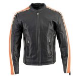 Hot Leathers XSM1007 Men’s Black Motorcycle Jacket with Orange and Cream Stripes - Image 4