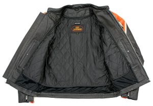 Hot Leathers XSM1007 Men’s Black Motorcycle Jacket with Orange and Cream Stripes - Image 2