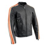 Hot Leathers XSM1007 Men’s Black Motorcycle Jacket with Orange and Cream Stripes
