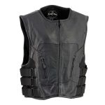 Leather King XSM1467 Men’s Classic Black Leather Vest with Back Armor