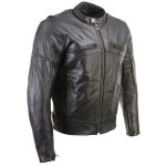 Milwaukee Leather LKM17015 Men’s Premium Black Leather Vented Racer Style Motorcycle Bker Jacket w/ CE Armor